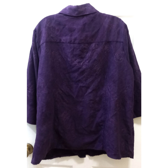 Croft & Barrow Womens Button Front Blouse Faux Suede Sz 1x Purple Soft Paisley - Picture 3 of 10